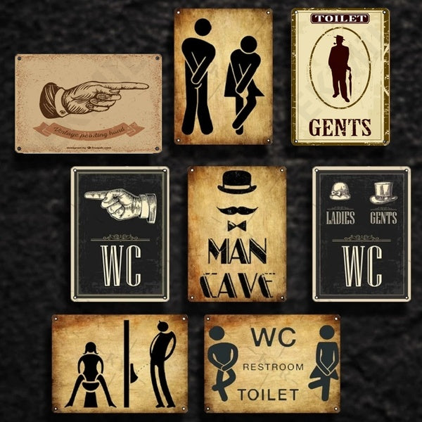 Man Lady Funny WC Sign Metal Poster Toilet Plate Tin Plaque KTV Bar BBQ Shop Bathroom Wall Decor Mural Home Vintage Custom Photo