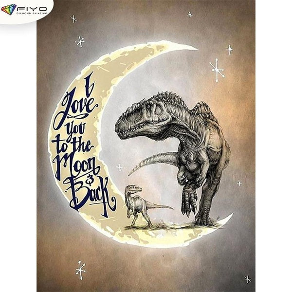 FIYO The Moon and The Dinosaurs DIY 5D Diamond Painting Full Drill with Number Kits Home and Kitchen Fashion Mosaic Diamond Painting Canvas Wall Deco