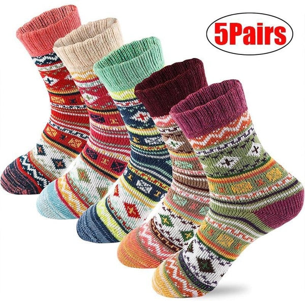 5 Pairs Womens Winter Socks Gift Box Free Size Thick Wool Socks Soft Warm Casual Socks for Women Socks Christmas Socks