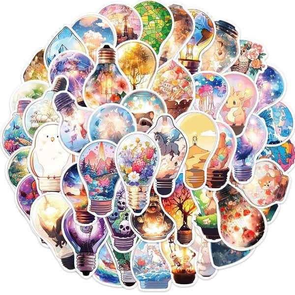 10-50pes Fantastic Light Bulb World Stickers Cartoon Aesthetic Sticker Beautiful World for DIY Luggage Laptop Motorcycle Bicycle Stickers