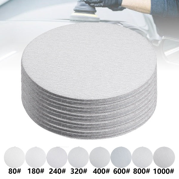 20-50pcs 6-Inch Aluminum Oxide Latex Paper White Dry Hook and Loop Sanding Discs Flocking Sandpaper 80-1000 Grit