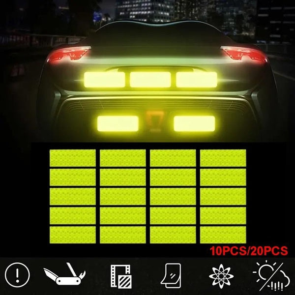 10-20Pcs Car Reflective Sticker, Traffic Safety Night Warning Mark Car Reflective Strip Tape Luminous Car Bumper Reflective Decals