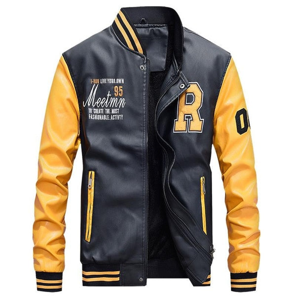 New Men's Jacket Youth Baseball Jacket PU Leather Men's Motorcycle Jacket