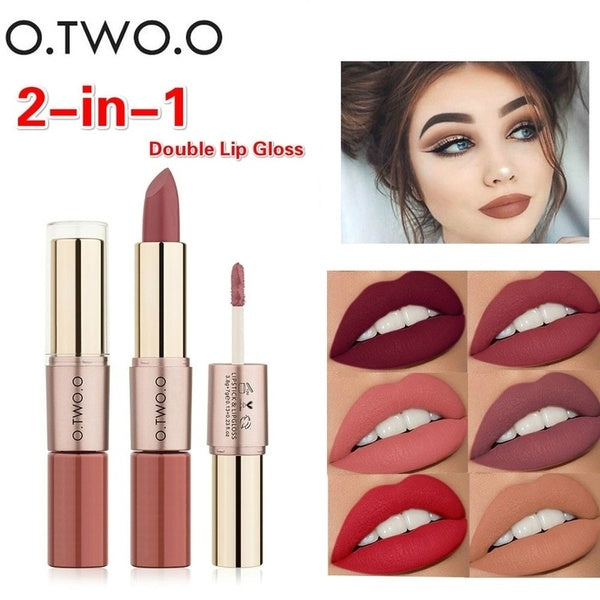 2 In 1 O. TWO. O Lips Makeup Lipstick Lip Gloss Long Lasting Moisture Cosmetic Lipstick Red Lip Matte Lipstick Waterproof Lipstick12 Colors