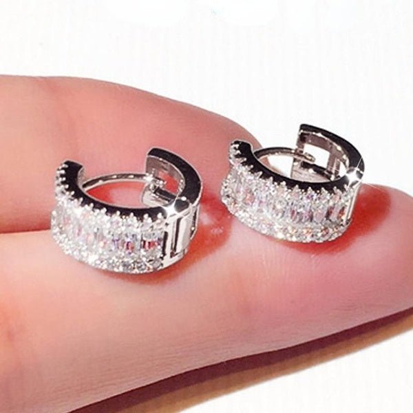 Exquisite Pave Setting Moissanite Small Circle Ladies Hoop Earrings Bridal Engagement Wedding Fashion Accessories Matron Inn