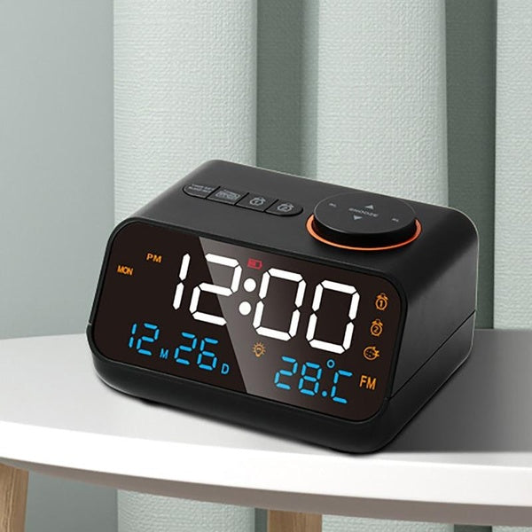 Radio FM 24H Réveil Écran d'affichage de la température-humidité LED à commande vocale Minuterie numérique USB Fonction Snooze Réveil