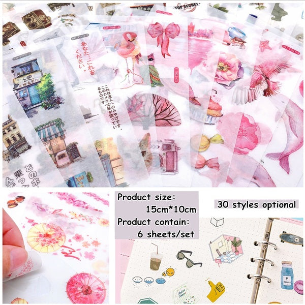 Cute Paper Sticker Washi Stickers (6 Sheets-set) Journal Scrapbooking Sticker Notebook Decoration 30 style optional