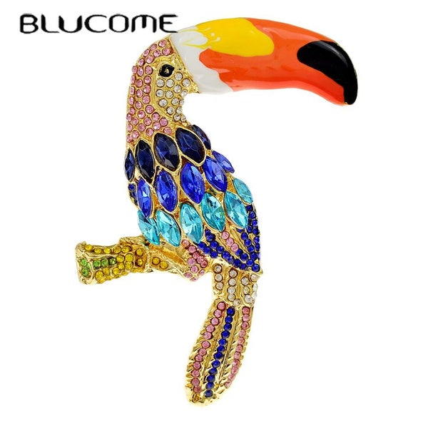 Blucome Rhinestone Toucan Large Parrot Brooches for Women Animal Pin Colorful Fashion Jewelry Coat Sweater Accessories Matron Inn