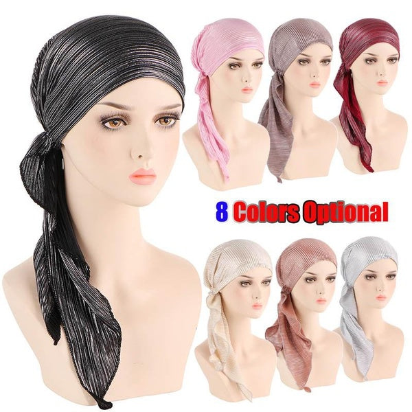 Shiny Muslim Head Cover Scarf Hats Chemotherapy Hijab Ladies Chemo Cap Bonnets Headscarf Head Scarves Turbans for Women