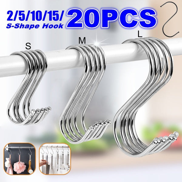 Creative 2-5-10-15-20Pcs 'S' Hook Kitchen Bathroom Hanger Rack Butcher Meat Dryer Hanging Pot Pan Rail