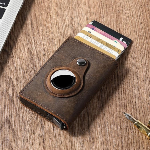 Portefeuille intelligent pour porte-cartes de crédit en cuir véritable Air Tag avec portefeuille mince RFID pour étui de protection AirTag