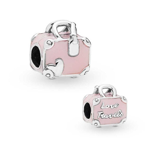 Charme de sac de voyage rose 100% véritable argent sterling 925 charmes de sac de voyage rose Fit Bracelet original bijoux à bricoler soi-même