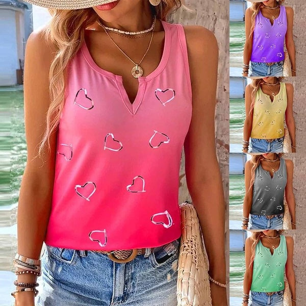Women‘s Fashion Casual V-neck Sleeveless Tank Tops Female Gradient Loose T-shirts Blouses Plus Size Shirts