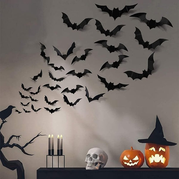 60-120pcs Hallween Decorations Bats Wall Decor Realistic PVC 3D Black Scary Bat Sticker for Creepy Home Decor Halloween Party Decorations DIY Wall De