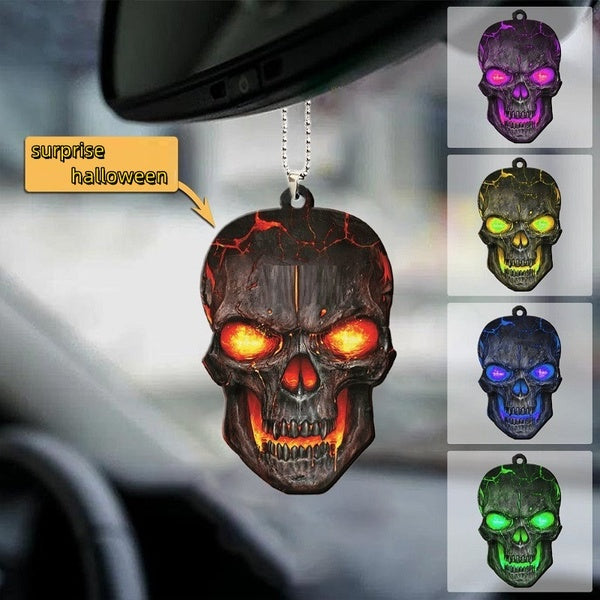 1Pc Halloween Skull Car Pendant Car Rearview Mirror Pendant Acrylic Flat Car Backpack Key Pendant Personalized Gift