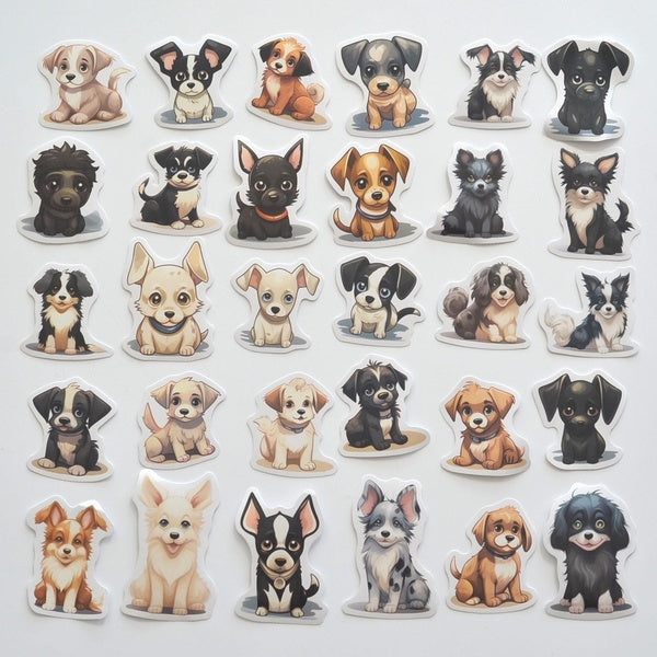 Lot de 30 autocollants mignons en forme de chien de dessin animé pour scrapbooking, décoration de journal intime