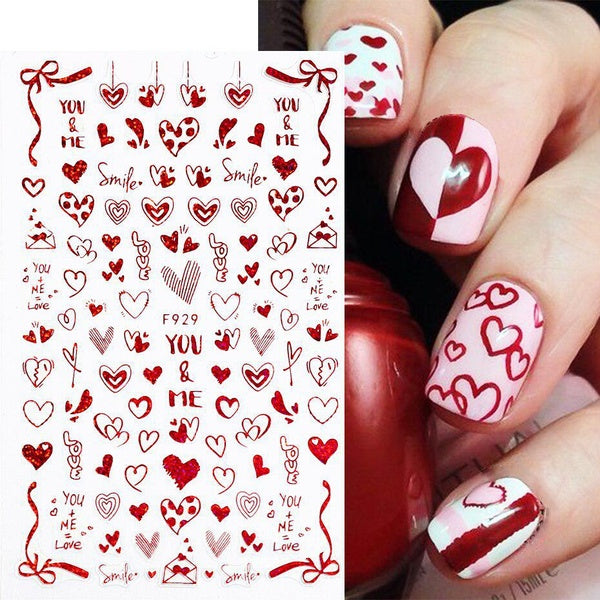 Valentine Day Red Heart Lips Nail Art Sticker Sweet Kiss Cartoon Rose Bear Doll Nail Art Decoration Love Nail Desig Manicure LEF