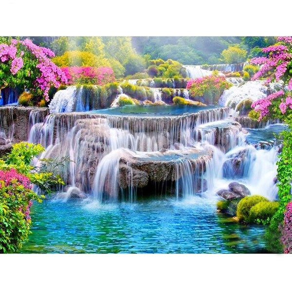 DIY 5D Diamond Painting Spring landscape waterfall Full Drill with Number Kits Home and Kitchen Fashion Crystal Rhinestone Cross Stitch Embroidery Pa