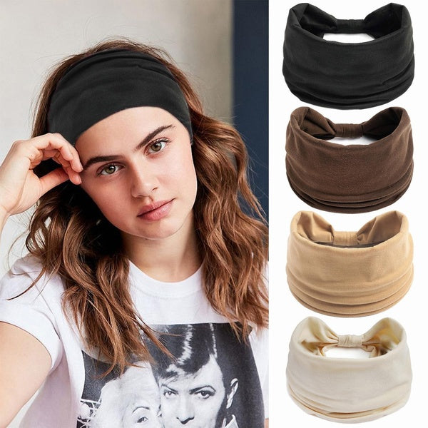 Wide Headbands for Women African Boho Solid Knot Elastic Headband Sport Yoga Hairband Turban Hair Accessories
