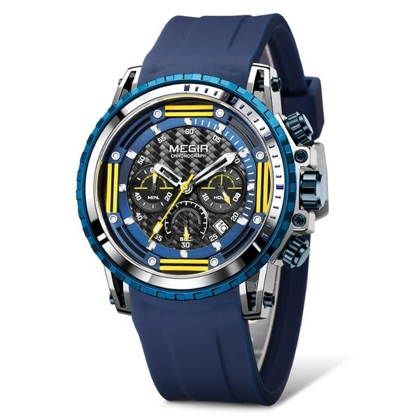 MEGIR marque hommes nouveau bleu Silicone montres chronographe lumineux Sports de plein air pour hommes montres étanche montres à Quartz