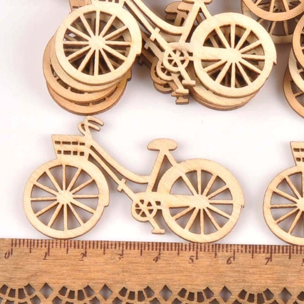 10pcs Natural Wood Slices Bicycle Die Cutting Plywood Template Carfts For Home Decoration DIY Wooden Ornament