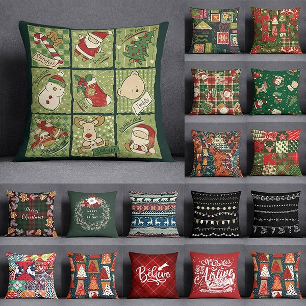Red and Green Merry Christmas Decoration Series Pillow Gift Home Office Decoration Pillow Bedroom Sofa Car Cushion Cover Pillowcase (45 cm * 45 cm)