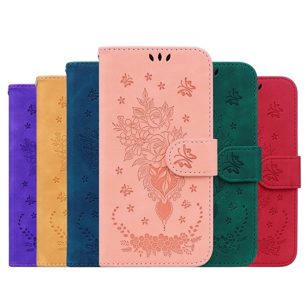 Étui de téléphone pour Huawei, Flip Folio Cover en relief papillon Rose PU cuir béquille fentes pour cartes de crédit pour Huawei nova Y61 Huawei Enj