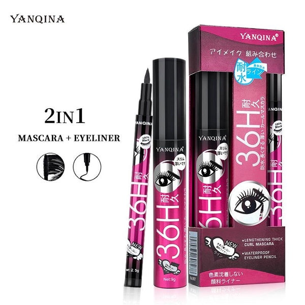 Cross-border beauty Mascara & Liner Combinations, the color is cool and black, and the slim eyeliner is long and curled. The mascara combination