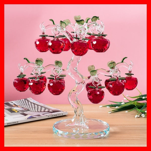 Beautiful Glass Crystal Apple Tree with 18pcs 12pcs Apples Fengshui Crafts Chirstmas Tree Hanging Ornament Housewarming Gift