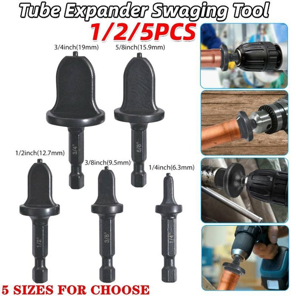 1-2-5PCS Tube Expander Outil de sertissage Foret 1-4" Poignée hexagonale Réparation Outil d'évasement avec 1-4" 3-8" 1-2" 5-8" 3-4" Embouts pour tuya