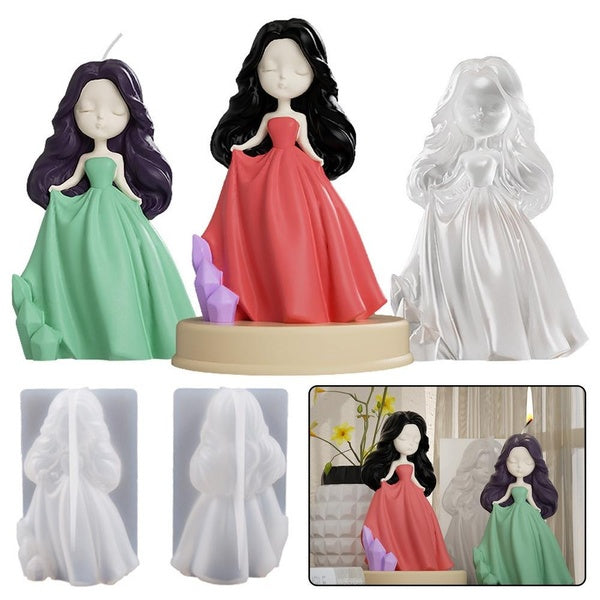 3D Crystal Resin Epoxy Candl Casting Mold Beautiful Girl in Dress Silicone Mould Handmade Home Decorations Craft Making Tools