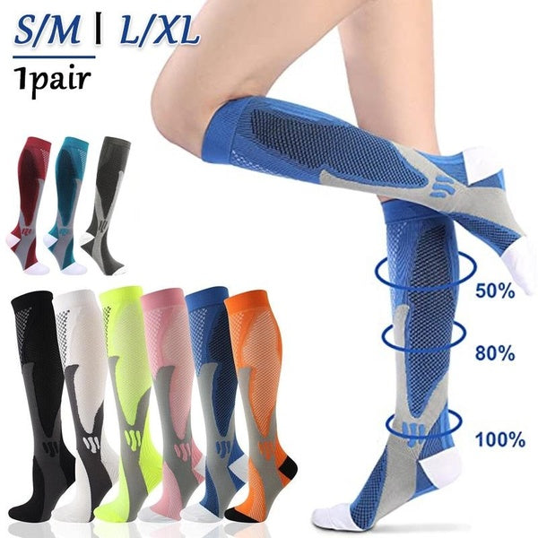 Compression Stocking Men Women Running Athletic Pregnancy Nursing Outdoor Travel Football Breathable Adult Sports Socks (1Pair)