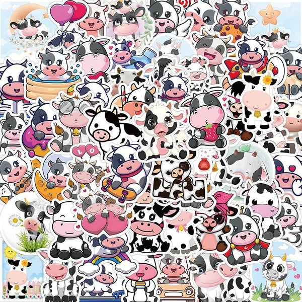 20-60Pcs Cartoon Cow Stickers Cute Dairy Cattle Graffiti Stickers for DIY Luggage Laptop Skateboard Motorcycle Bicycle Stickers
