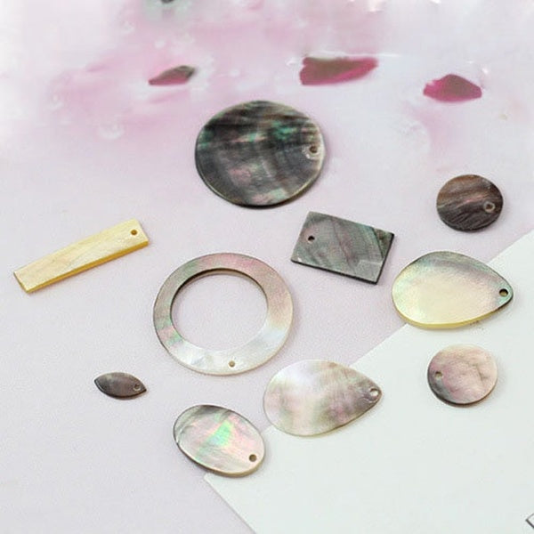 10PCS Carved Black Natural Mother of Pearl Charms Round-Moon-Tear Drop Pendant Geometric Jewelry Earrings Charms Minimalist DIY Supplies