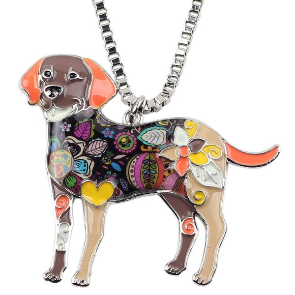 Enamel Alloy Floral Labrador Dog Necklace Collar Choker Chain Animal Pets Jewelry for Women Teens Accessories Pendant Charms Gift
