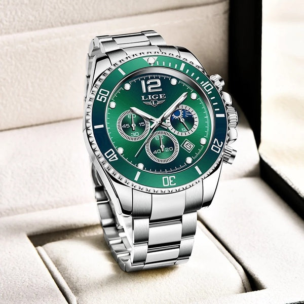 LIGE 2022 Date Mode Hommes Montres avec En Acier Inoxydable De Luxe Sport Chronographe Quartz Montre Hommes Relogio Masculino