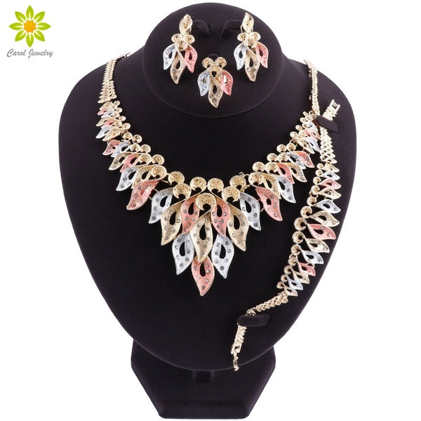 Indian Dubai Gold Jewelry Sets for Women Wedding African Beads Set Jewelry Bridal Necklace Earrings Jewellery