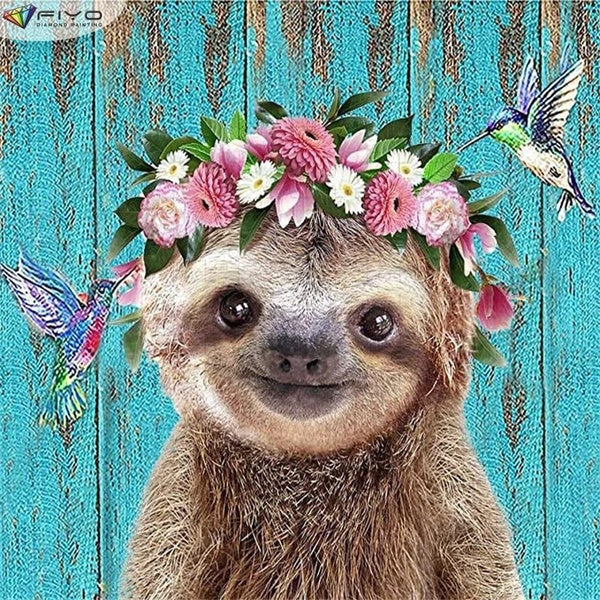 FIYO Sloth DIY 5D Diamond Painting Full Drill with Number Kits Home and Kitchen Fashion Mosaic Diamond Painting Canvas Wall Decoration Gift Crafts fo