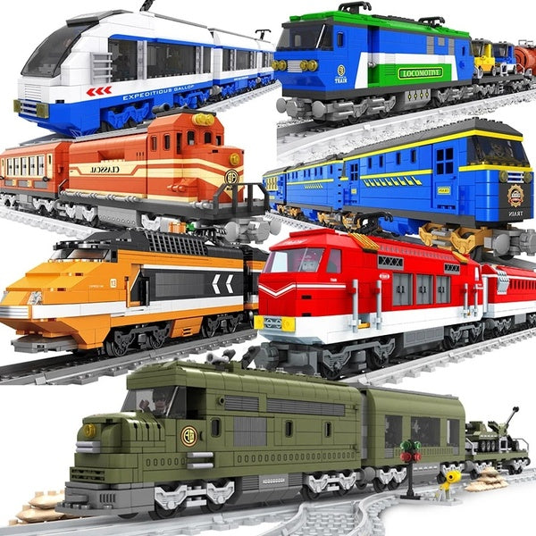 Ausini City Vehicle Train Model Building Blocks Station Tracks Railway Cargo Passenger Locomotive Rails Bricks Sets Construction Toys