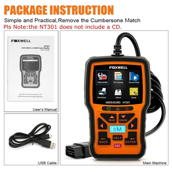 Foxwell NT301 OBD OBD2 Scanner Car Engine Code Reader Diagnostic Tool Multi-languages Universal Odb 2 Odb2 Automotive Scanner