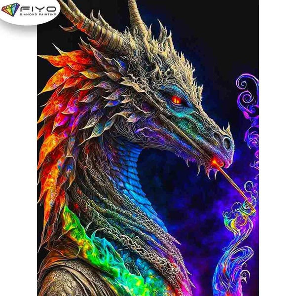 FIYO Colored Black Dragon Diamond Painting Kits For Adults DIY 5D Diamond Mosaic Diamond Painting Home and Kitchen Fashion Canvas Pictures Wall Decor