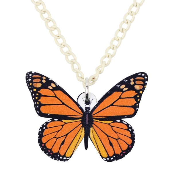 Acrylique monarque papillon collier pendentif chaîne collier nouveauté insecte bijoux pour femmes filles breloques accessoires charmes cadeaux
