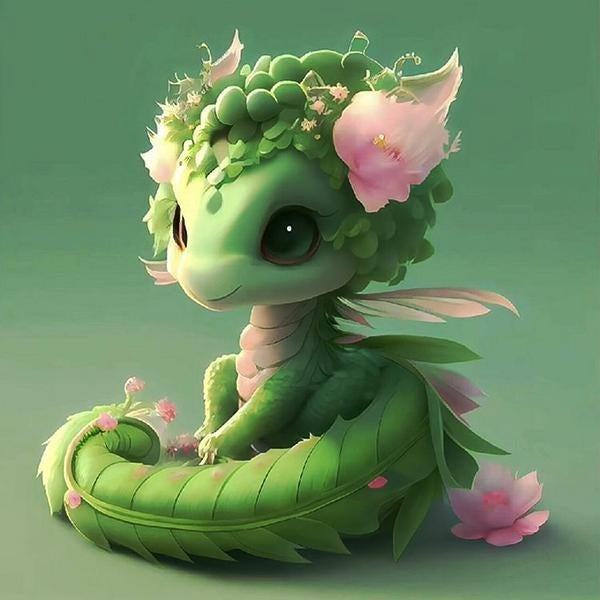 FIYO DIY 5D Little Green Dragon Diamond Painting Full Drill with Number Kits Home and Kitchen Fashion Mosaic Diamond Painting Canvas Wall Decoration