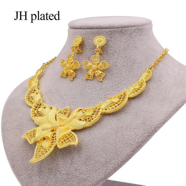 JHplated Jewelry sets jewellery set gold color necklace earrings for women party African Dubai bridal wedding gifts collares wholesale