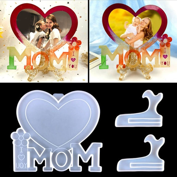 DIY Heart-shaped MOM Letter Photo Frame Silicone Moulds for Resin Epoxy DIY Photo Frame Decoration Epoxy Resin Mold Mother's Day Gift(Only Molds)