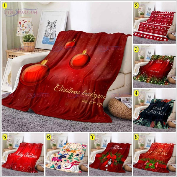 Merry Christmas Throw Santa Blanket Santa Claus Pattern Flannel Red Snowflake New Year Holiday Blanket for Sofa Sofa Bed
