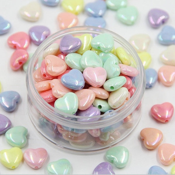 50pcs 12x11mm Rainbow Mixed Candy Color Acrylic Heart spacer beads For Jewelry Making Diy