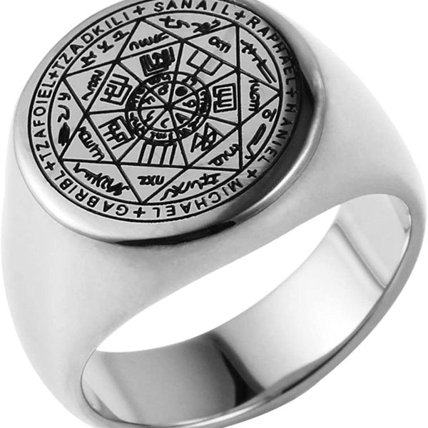 Religious Vintage Seals of The Seven Archangels Titanium Rings Choker Statement Silver Gold Stainless Steel Ring Bands For Men