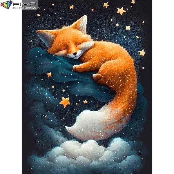 FIYO DIY 5D Fox Diamond Painting Kit for Adults, Full Drill Diamond Painting, Diamond Art Canvas Crafts Cross Stitch Crystal Embroidery Home Wall Dec