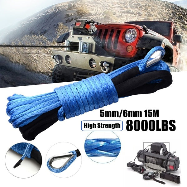 High Strength 5mm-6mm-4mm x 50' 8000 LBS Synthetic Winch Rope Line with sheath Recovery Cable 4WD ATV UTV Car Accessories safety equipment
